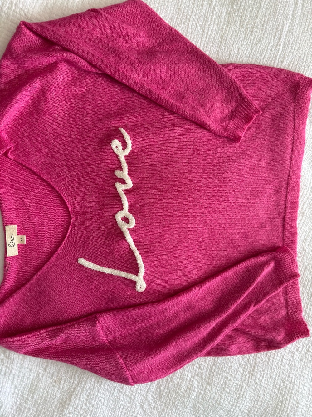 Elan Fuchsia 'Love' Script Sweater